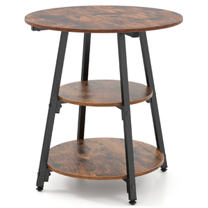 Set of 1 Industrial Side Tables with 3-Tier Shelves & Metal Frame for Small Space-Rustic Brown