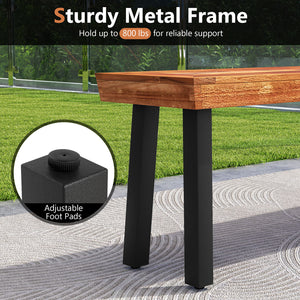 Set of 1 Outdoor Acacia Wood Benches 2-3 People Backless Garden Front Benches with Metal Frame-1 Piece