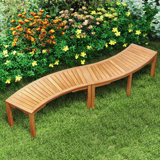 Set of 1 Outdoor Bench Acacia Wood Curved Garden Bench 2-Person