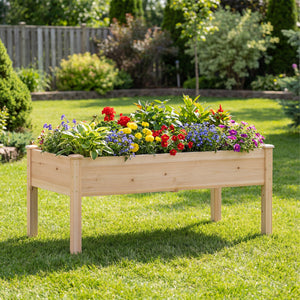 Set of 1 Wooden Raised Garden Bed with Legs Natural Fir Wood Elevated Planter Box