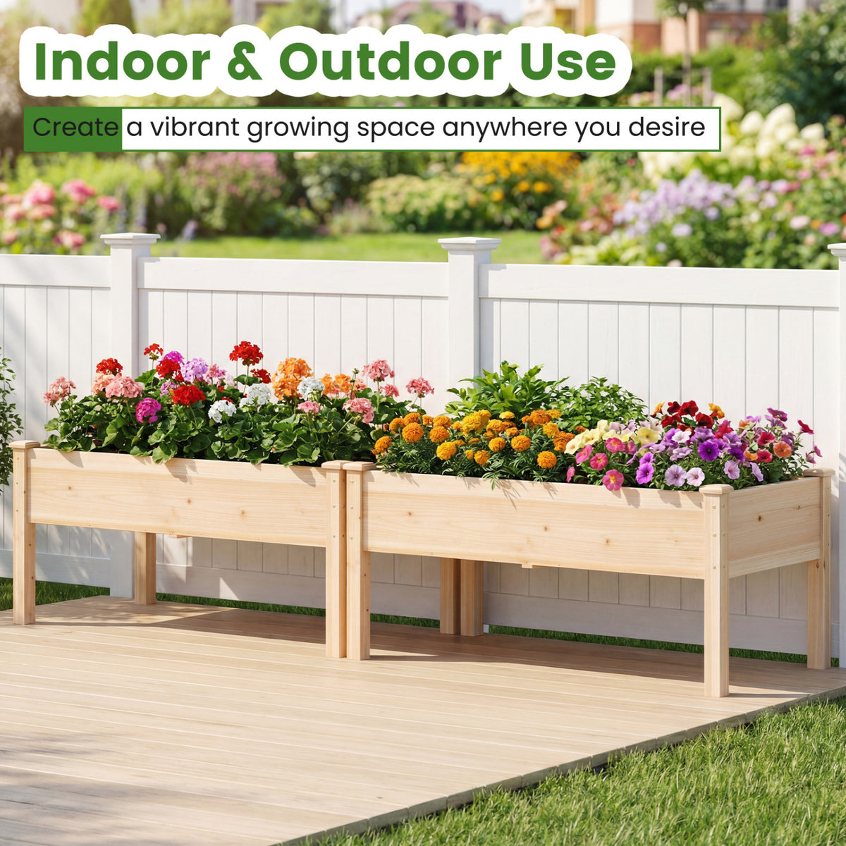 Set of 1 Wooden Raised Garden Bed with Legs Natural Fir Wood Elevated Planter Box