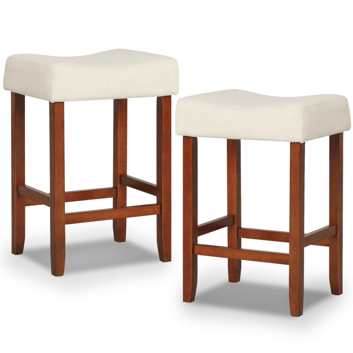 Set of 2 24 Inch Bar Stool with Curved Seat Cushions-Off White