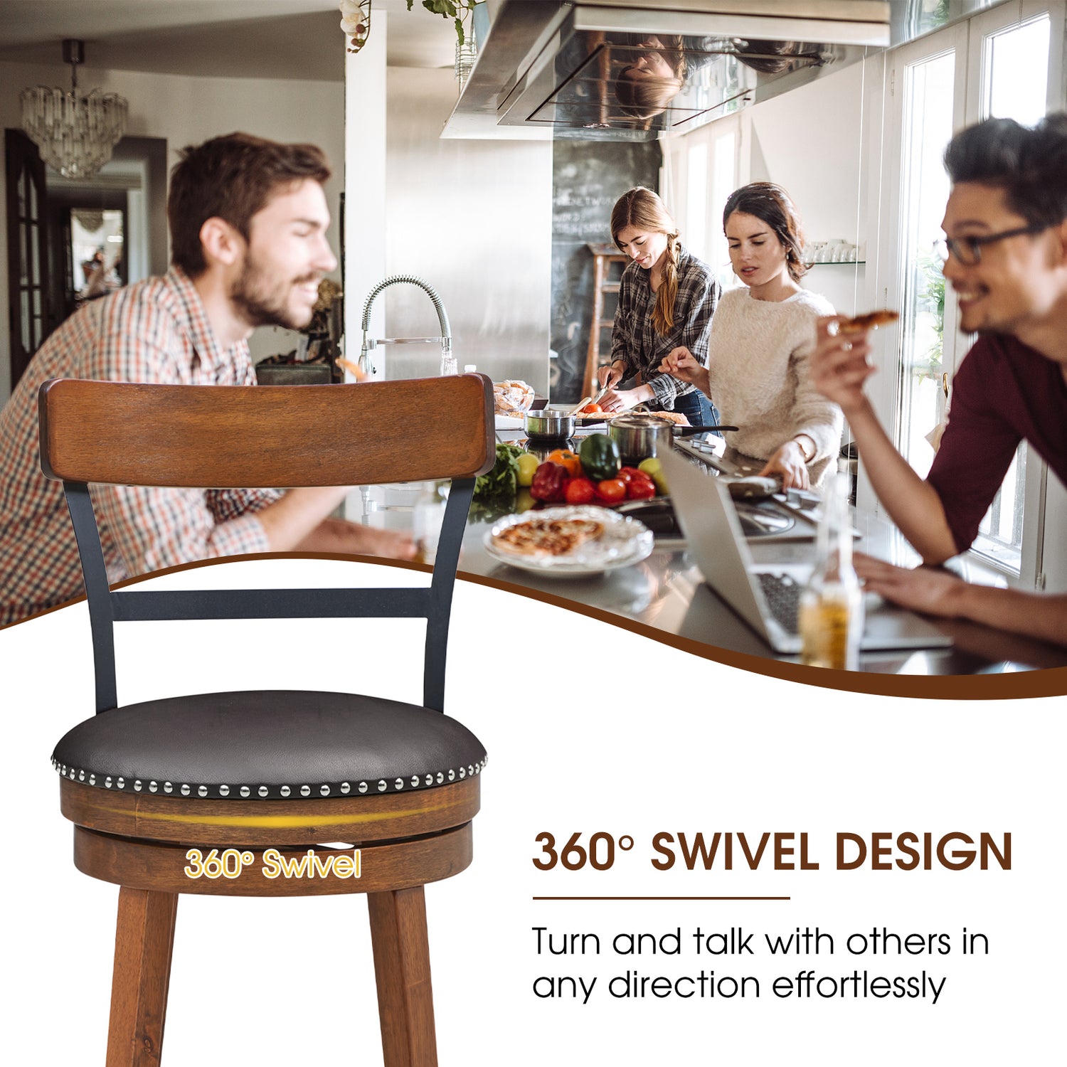 Set of 2 30.5 Inch Swivel Pub Height Bar Stool