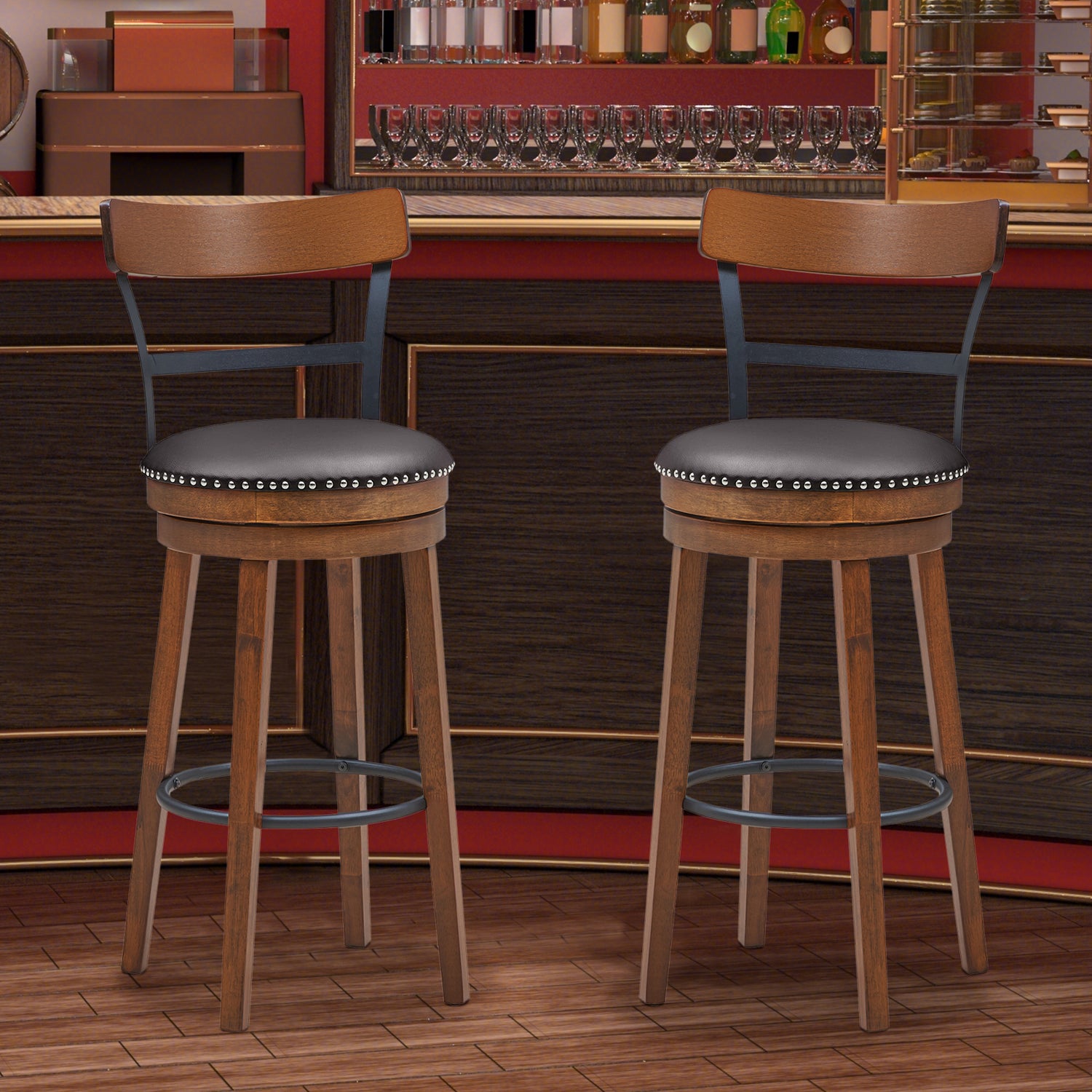 Set of 2 30.5 Inch Swivel Pub Height Bar Stool