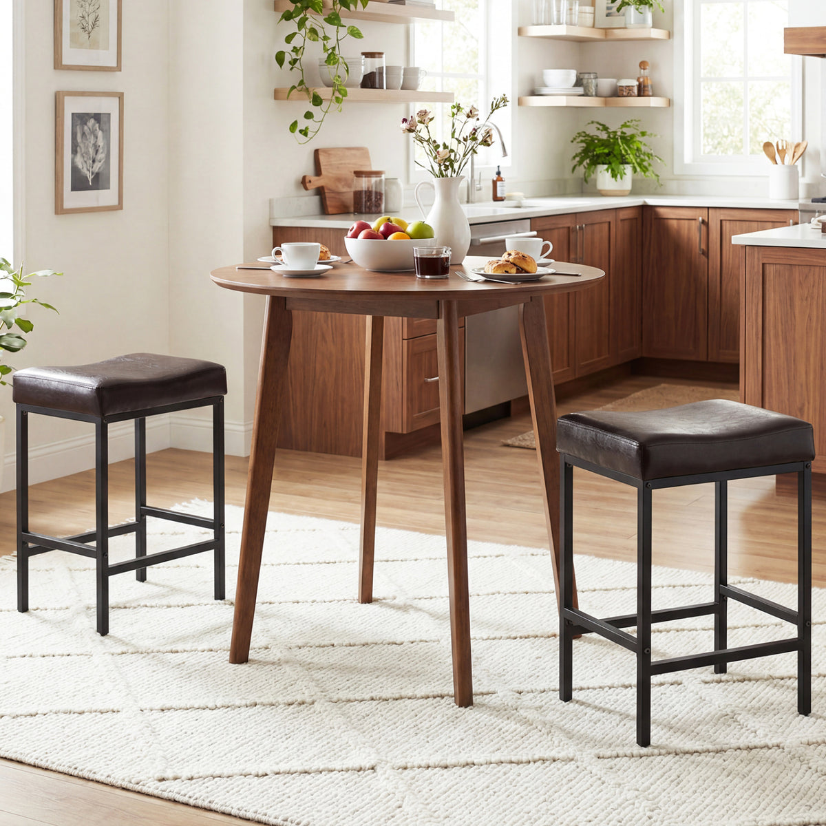 Set of 2 25 Inch Counter Height Bar Chairs for Kitchen Island-Brown