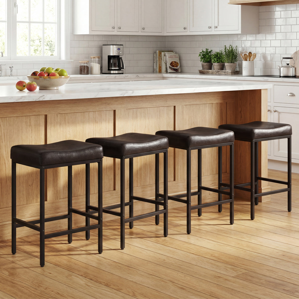 Set of 2 25 Inch Counter Height Bar Chairs for Kitchen Island-Brown