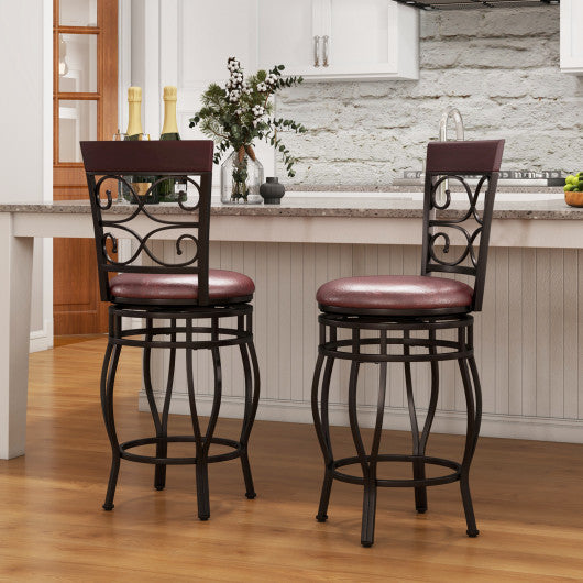 Set of 2 26 Inch Bar Stool with Backrest and Footrest-Brown