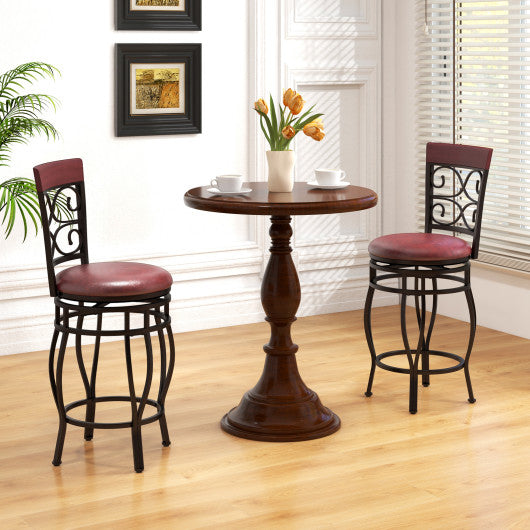 Set of 2 26 Inch Bar Stool with Backrest and Footrest-Brown