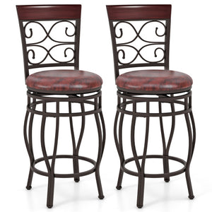 Set of 2 26 Inch Bar Stool with Backrest and Footrest-Brown