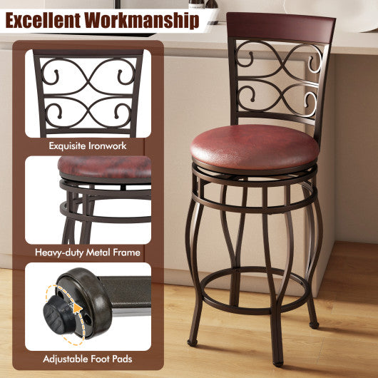Set of 2 26 Inch Bar Stool with Backrest and Footrest-Brown