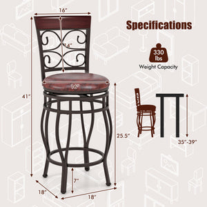 Set of 2 26 Inch Bar Stool with Backrest and Footrest-Brown