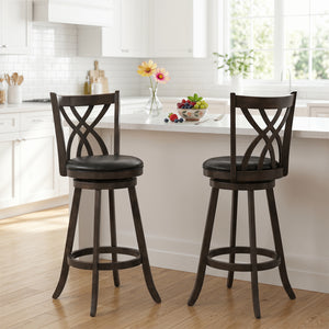 Set of 2 29" Counter Height Bar Stools with Rubber Wood Frame and Hollowed Backrest-Gray