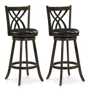 Set of 2 29" Counter Height Bar Stools with Rubber Wood Frame and Hollowed Backrest-Gray