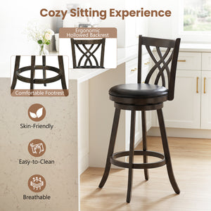 Set of 2 29" Counter Height Bar Stools with Rubber Wood Frame and Hollowed Backrest-Gray