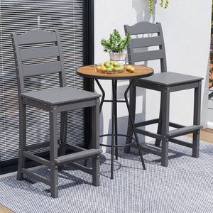 Set of 2 30 Inches HDPE Outdoor Counter Height Bar Stools with Backs-Gray