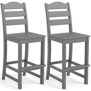 Set of 2 30 Inches HDPE Outdoor Counter Height Bar Stools with Backs-Gray