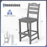 Set of 2 30 Inches HDPE Outdoor Counter Height Bar Stools with Backs-Gray