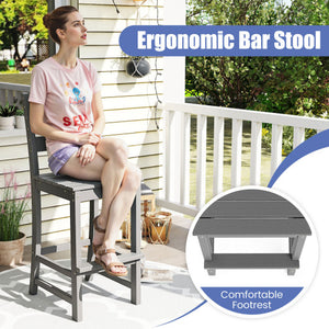 Set of 2 30 Inches HDPE Outdoor Counter Height Bar Stools with Backs-Gray