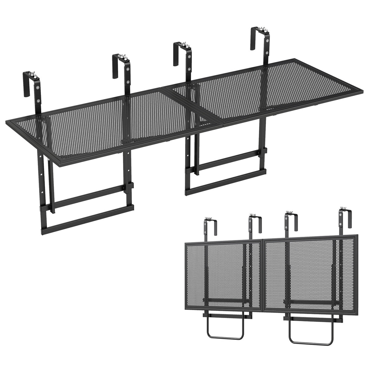 Set of 2 48" Balcony Railing Table with 5-Level Adjustable Height for Patio and Deck-Black