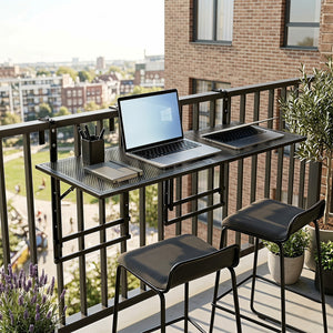 Set of 2 48" Balcony Railing Table with 5-Level Adjustable Height for Patio and Deck-Black