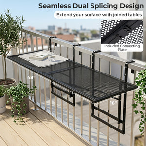 Set of 2 48" Balcony Railing Table with 5-Level Adjustable Height for Patio and Deck-Black
