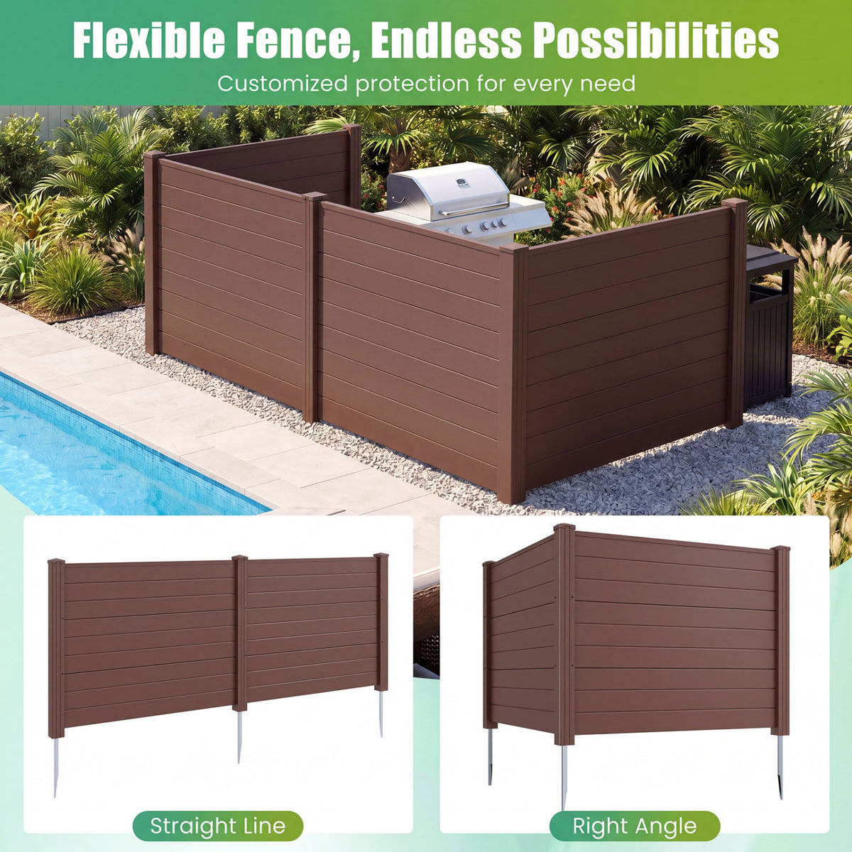 Set of 2 48 x 38 Inch Air Conditioner Fence 2 Panels with Metal Ground Stakes-Brown