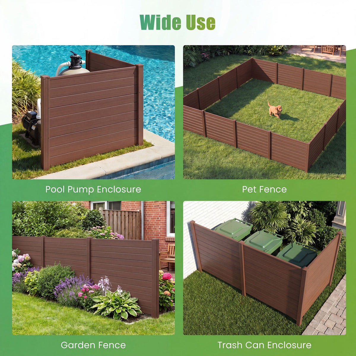 Set of 2 48 x 38 Inch Air Conditioner Fence 2 Panels with Metal Ground Stakes-Brown