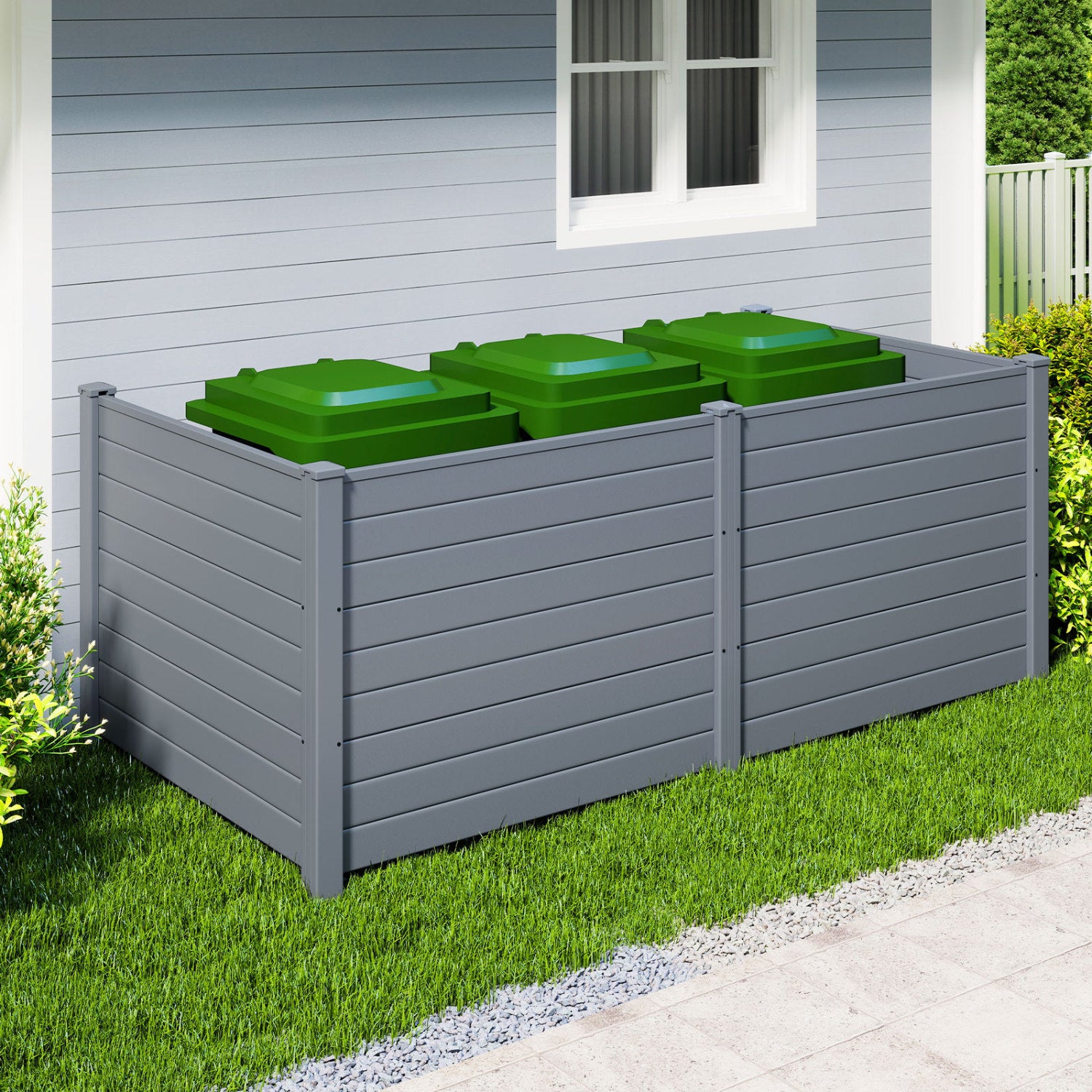 Set of 2 48 x 38 Inch Air Conditioner Fence 2 Panels with Metal Ground Stakes-Gray