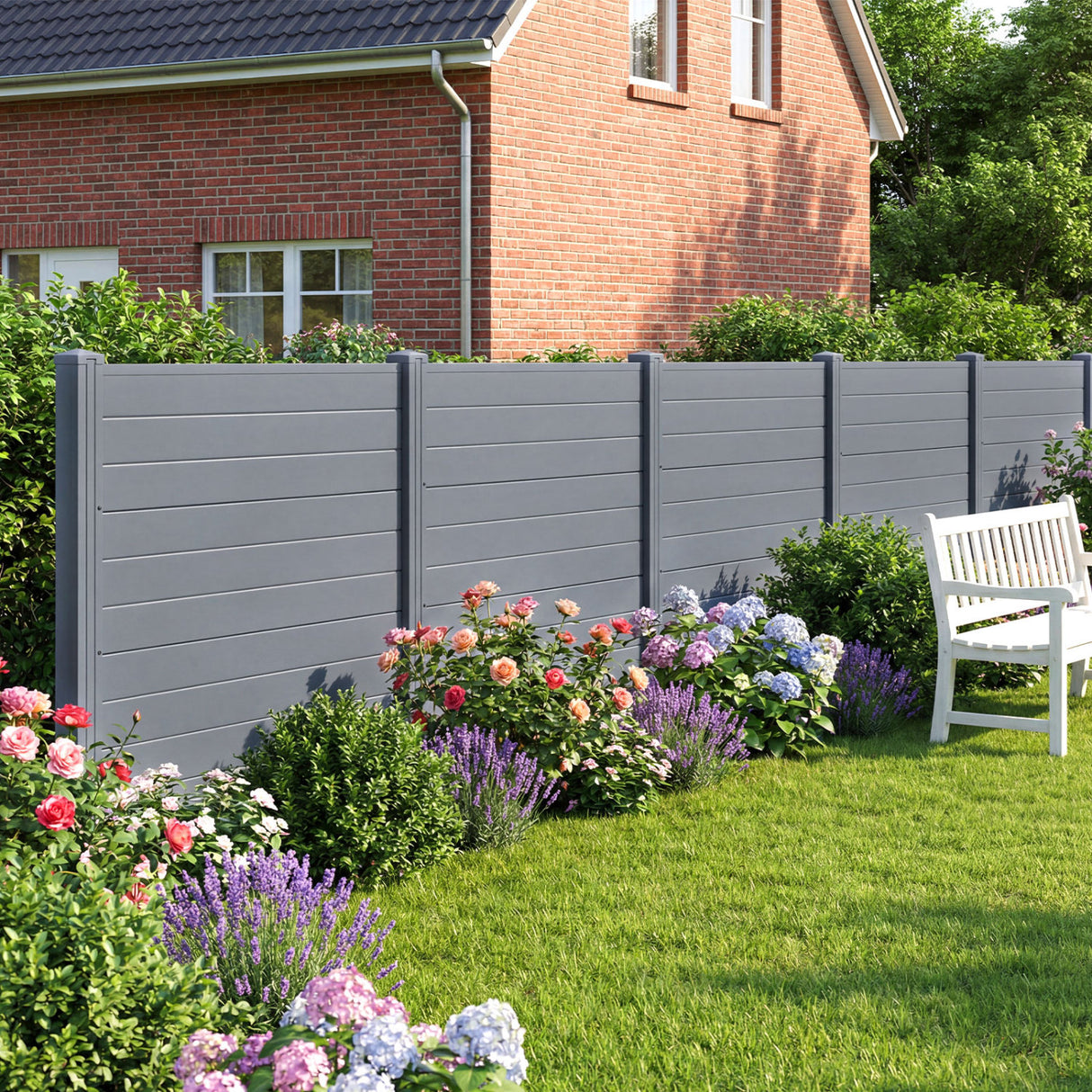 Set of 2 48 x 38 Inch Air Conditioner Fence 2 Panels with Metal Ground Stakes-Gray