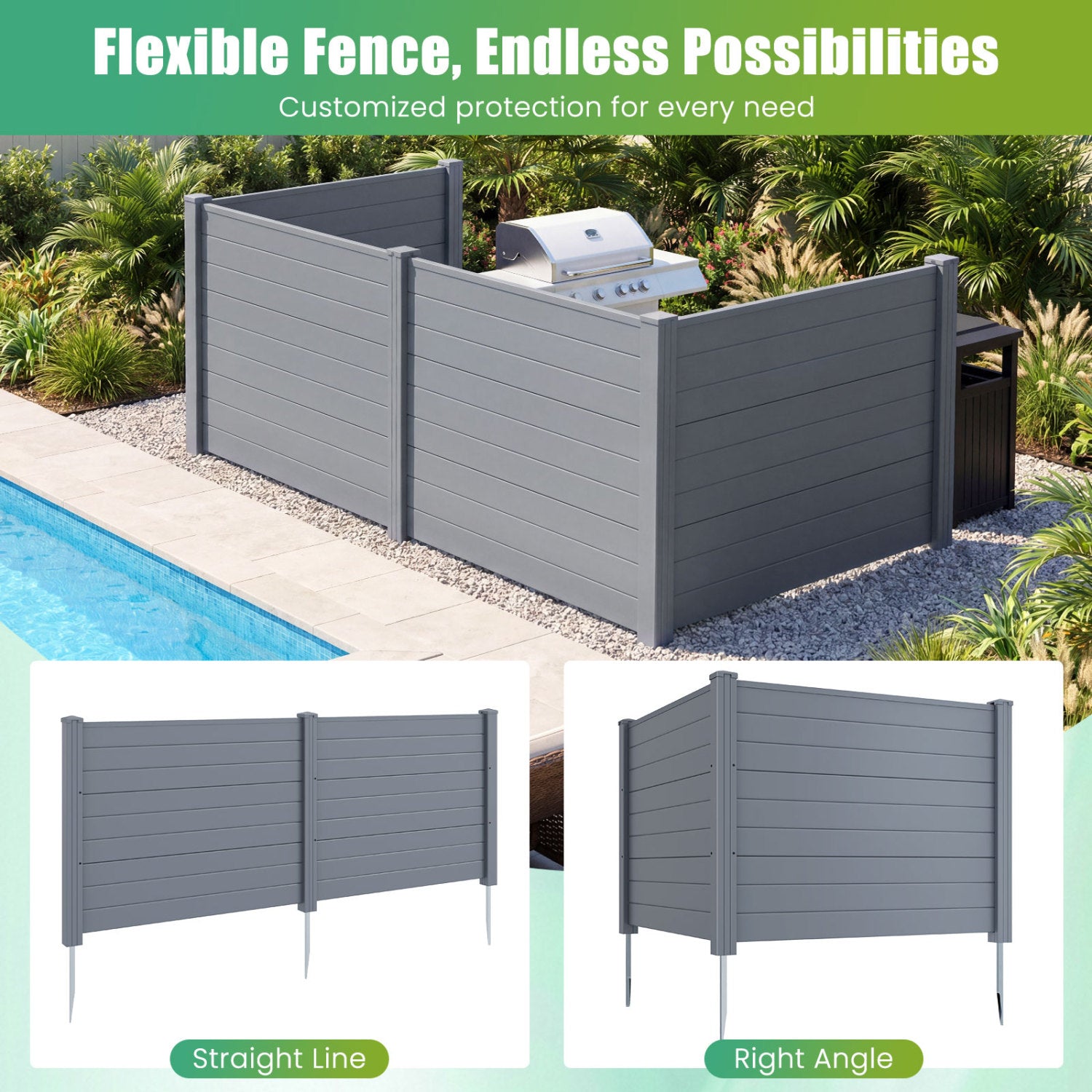 Set of 2 48 x 38 Inch Air Conditioner Fence 2 Panels with Metal Ground Stakes-Gray
