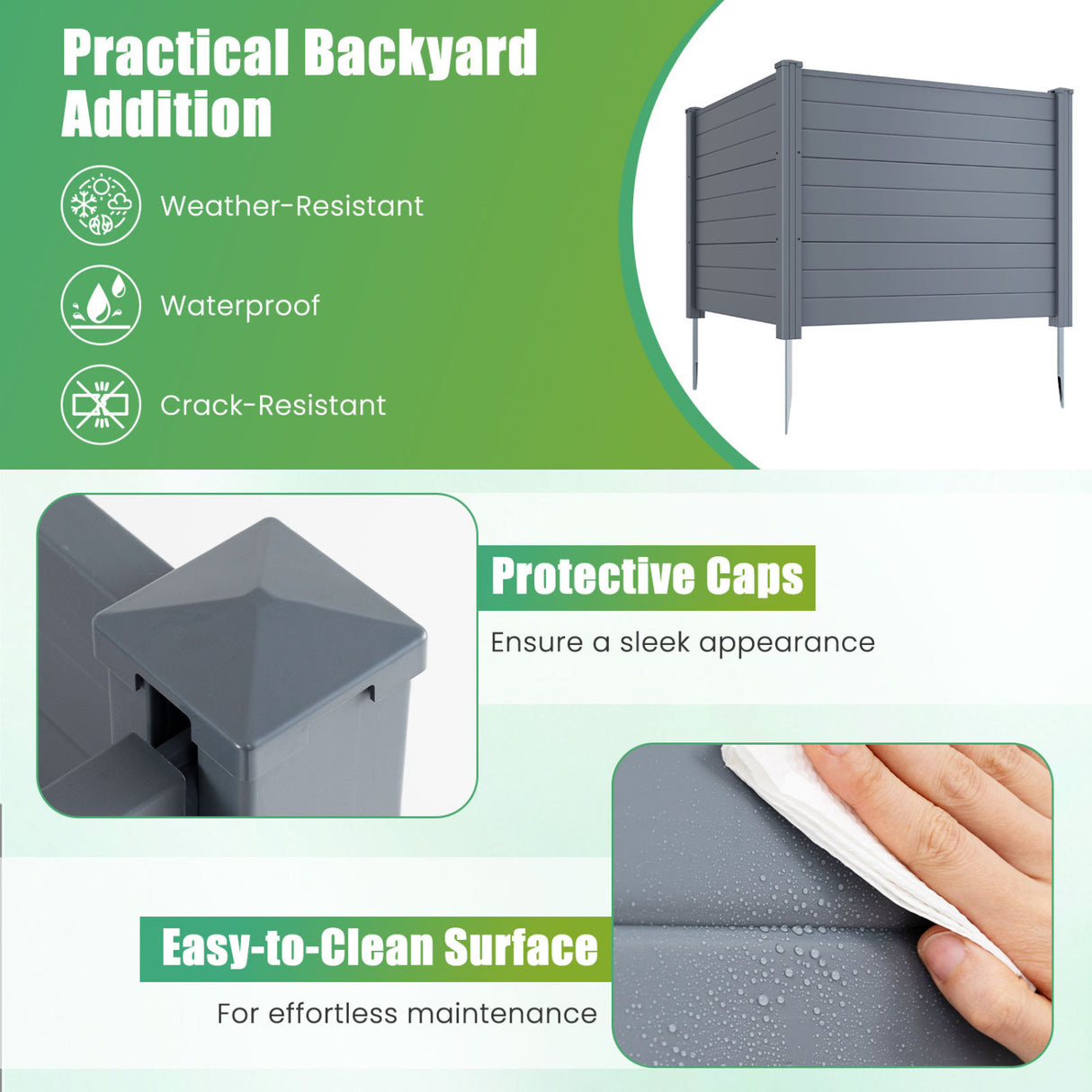 Set of 2 48 x 38 Inch Air Conditioner Fence 2 Panels with Metal Ground Stakes-Gray