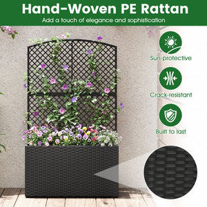 Set of 2 49 Inch Raised Garden Bed with Trellis and Wicker Planter Box-Black