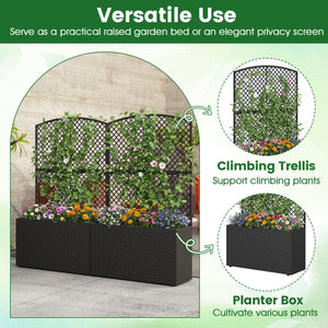 Set of 2 49 Inch Raised Garden Bed with Trellis and Wicker Planter Box-Black