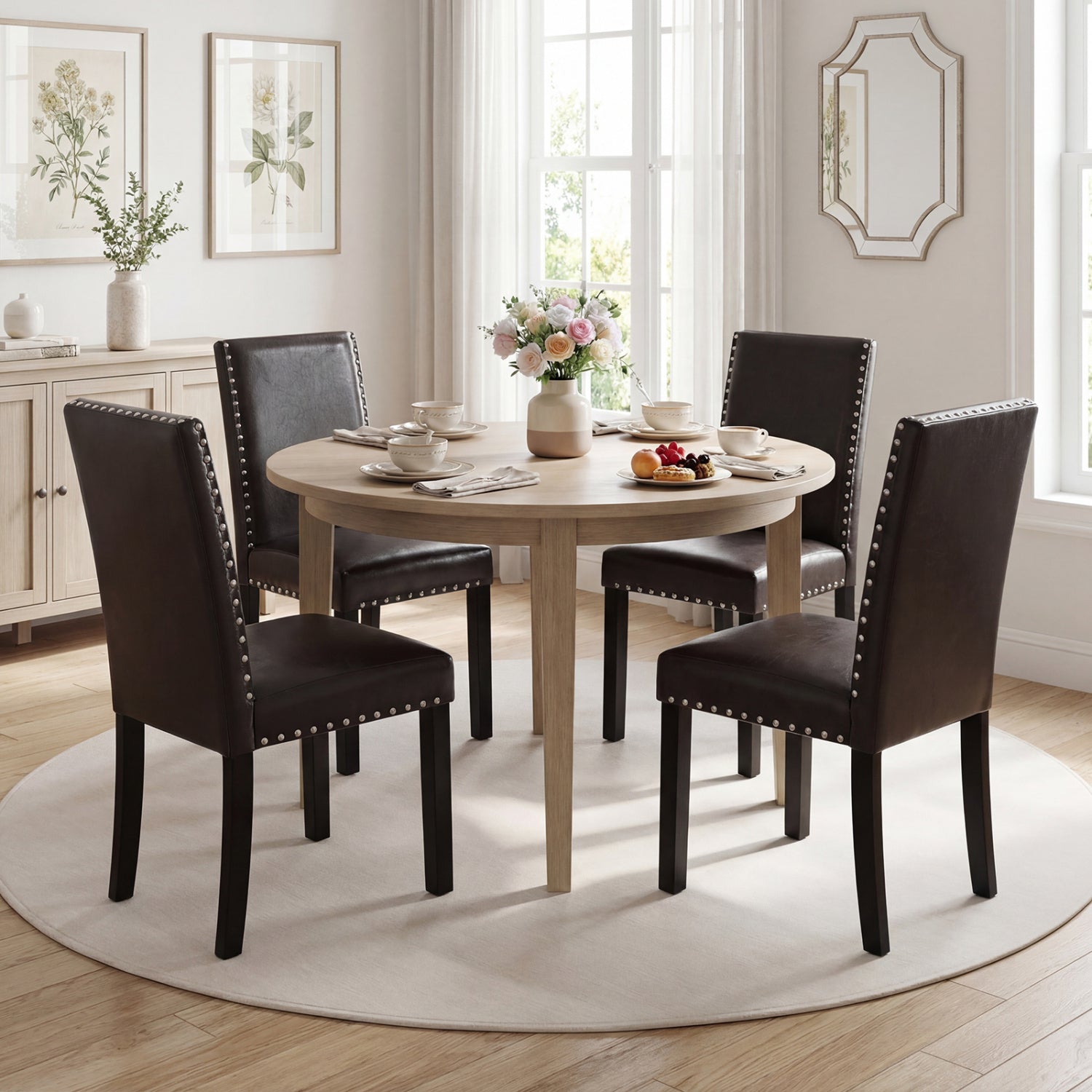 Set of 2/4 Dining Chairs Faux Leather Upholstered Parsons Kitchen Chairs-Set of 2