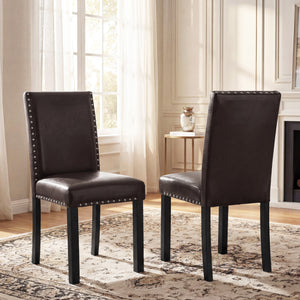 Set of 2/4 Dining Chairs Faux Leather Upholstered Parsons Kitchen Chairs-Set of 4