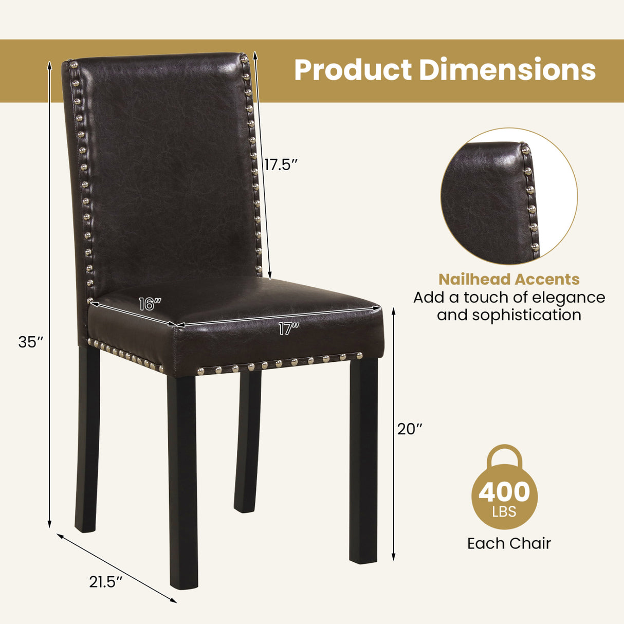 Set of 2/4 Dining Chairs Faux Leather Upholstered Parsons Kitchen Chairs-Set of 4