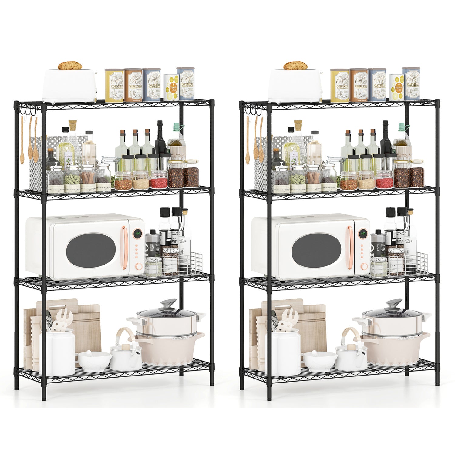 Set of 2 4-Tier Metal Storage Shelving Unit with V-Shaped Wire Rack and 1000 LBS Capacity-Black