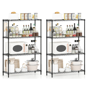 Set of 2 4-Tier Metal Storage Shelving Unit with V-Shaped Wire Rack and 1000 LBS Capacity-Black
