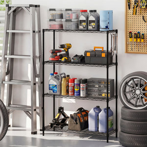 Set of 2 4-Tier Metal Storage Shelving Unit with V-Shaped Wire Rack and 1000 LBS Capacity-Black