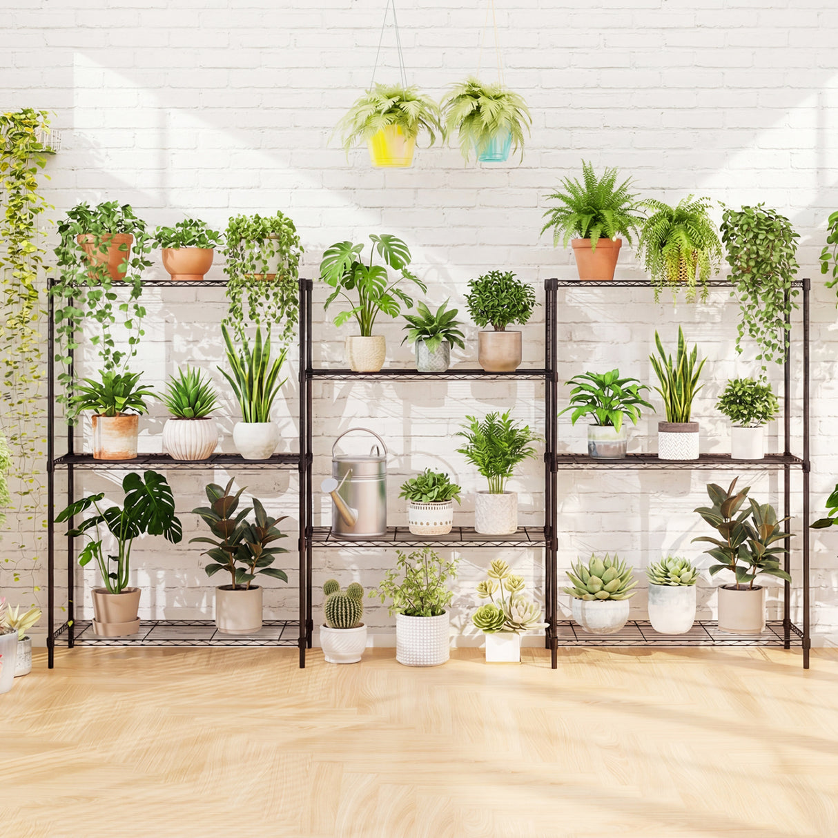 Set of 2 4-Tier Metal Storage Shelving Unit with V-Shaped Wire Rack and 1000 LBS Capacity-Black