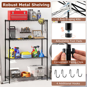 Set of 2 4-Tier Metal Storage Shelving Unit with V-Shaped Wire Rack and 1000 LBS Capacity-Black