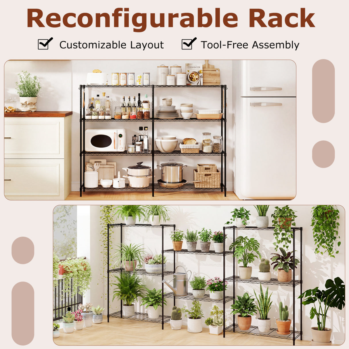 Set of 2 4-Tier Metal Storage Shelving Unit with V-Shaped Wire Rack and 1000 LBS Capacity-Black