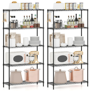Set of 2 5-Tier Metal Storage Shelving Unit with V-Shaped Wire Rack and 1250 LBS Capacity-Black