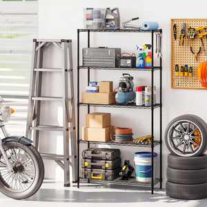 Set of 2 5-Tier Metal Storage Shelving Unit with V-Shaped Wire Rack and 1250 LBS Capacity-Black