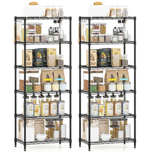 Set of 2 6-Tier Metal Storage Shelving Unit with V-Shaped Wire Rack and 900 LBS Capacity-Black