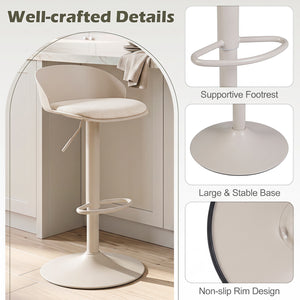 Set of 2 Adjustable Swivel Bar Stools w/ Back & Footrest 330 LBS for Dining-Cream