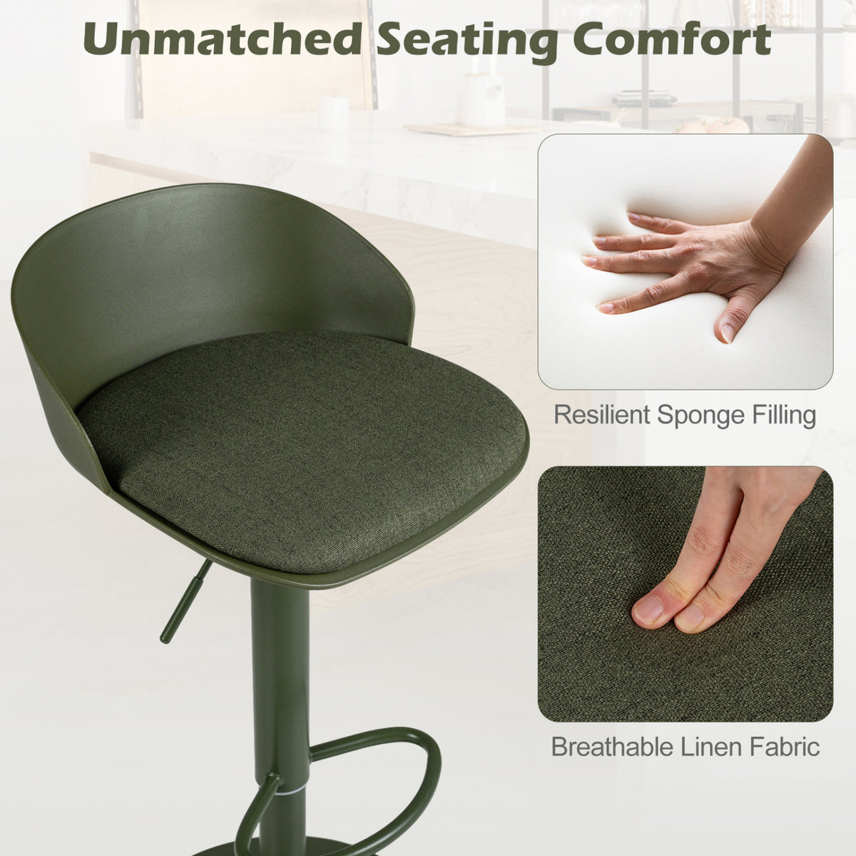 Set of 2 Adjustable Swivel Bar Stools w/ Back & Footrest 330 LBS for Dining-Green