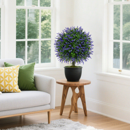 23 Inch Set of 2 Artificial Lavender Topiary Ball Trees with Cement-Filled Pot-Purple
