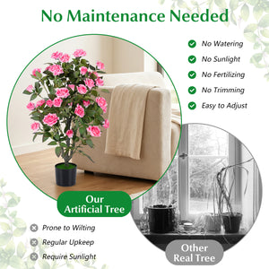 Set of 2 Artificial Rose Tree with Blooming Flowers and Green Leaves for Indoor-Pink
