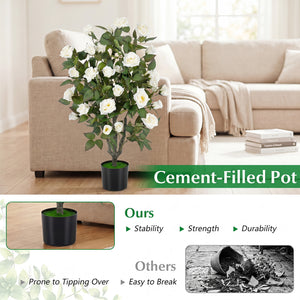 Set of 2 Artificial Rose Tree with Blooming Flowers and Green Leaves for Indoor-White